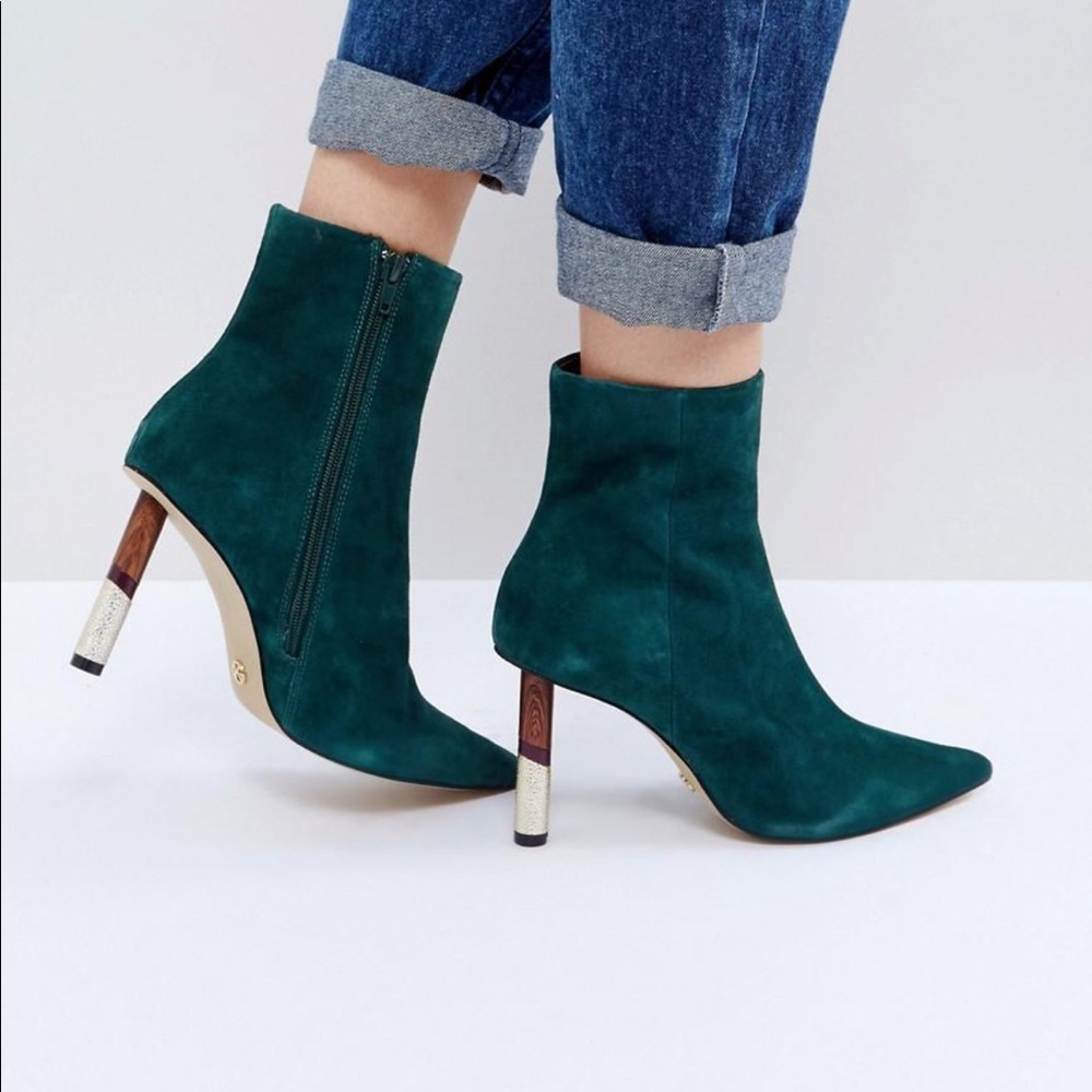 Kurt Geiger Raine Suede Heeled Ankle Boots Green